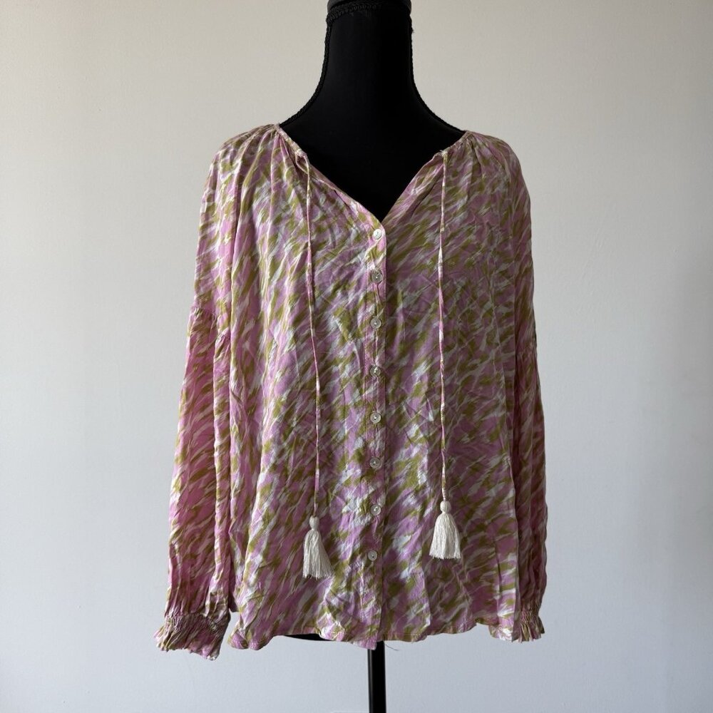 Talulah Women's Button Down Shirt Tie Neck Sz M Floral Bohemian‎ Hippie Festival